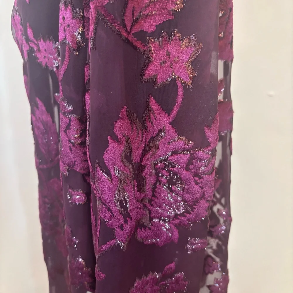 Burgundy Purple Burnout Velvet Floral Button Up Sheer Shirt Top 2X Whimsigoth - Picture 8 of 13
